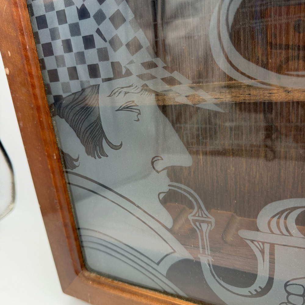 Vintage Sherlock Holmes Etched Glass Wood Tobacco Pipe Display Cabinet 12 Slot